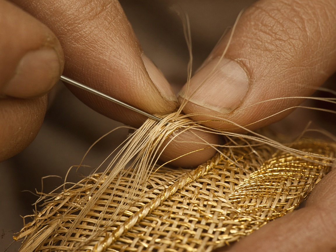 Artisan micro-weaving with fine palm filaments