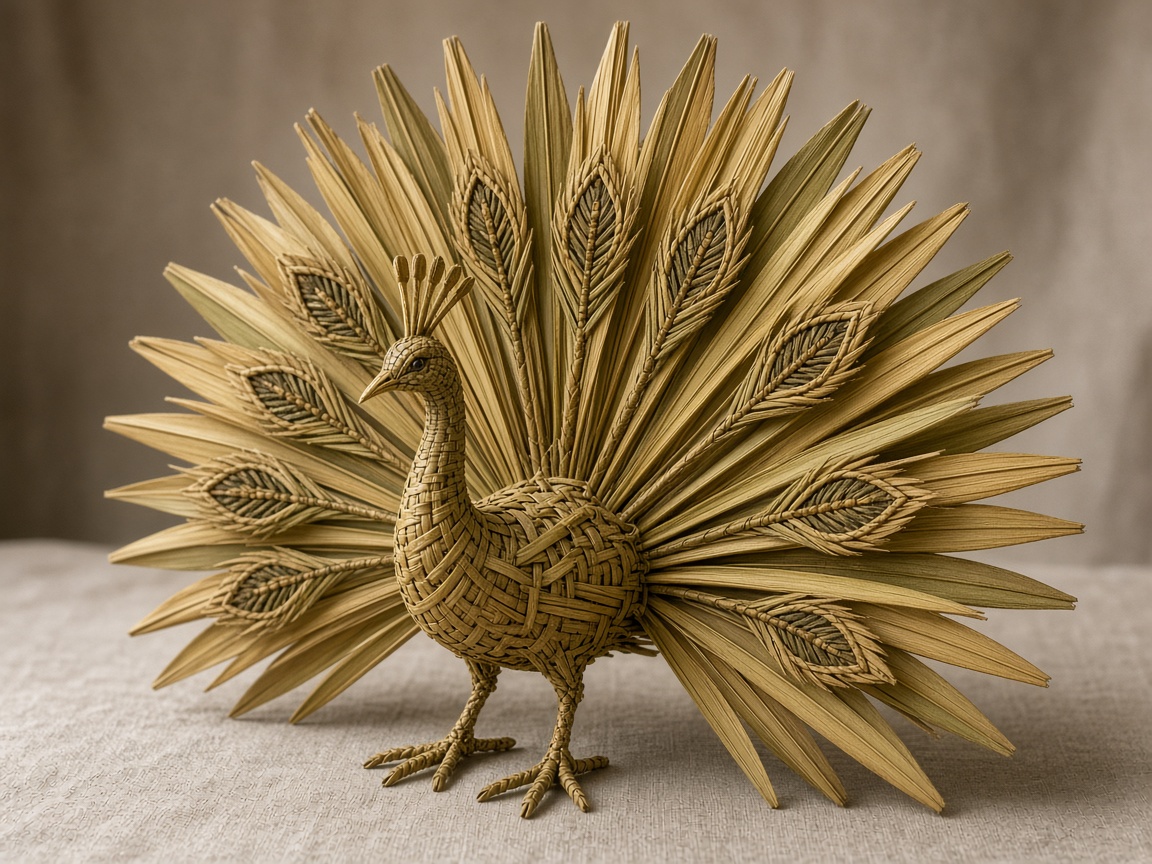 Palm leaf woven peacock